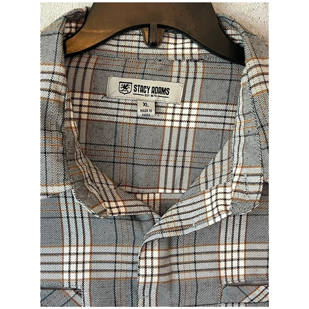 Stacy‎ Adams Mens XL Plaid Button Up Long Sleeve Shirt Casual Relaxed Fit